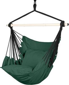 lot 18381 image: Highwild Hammock Chair Hanging Rope Swing - Max 500 Lbs - 2 Cushions Included - Steel Spreader Bar with Anti-Slip Rings - for Any Indoor or Outdoor Spaces (D- Cushions Included-Green)