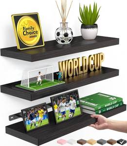 lot 18383 image: BAYKA Floating Shelves for Wall, Wall Mounted Rustic Wood Shelves for Bathroom, Bedroom, Living Room, Kitchen, Hanging Shelf for BooksStorageRoom Decor with 22lbs Capacity (Black, Set of 3, 15.7in)