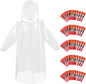 lot 18384 image: 6 & 20 & 50 Pack Disposable Rain Ponchos for AdultsYouth, Waterproof PE Raincoats with Drawstring, CampingEmergency