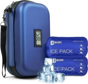 lot 18390 image: Gosemai TSA Approved Insulin Cooler Travel Case Medication Cooler for Travel with Thermometer Temperature Display Diabetic Medication Organizer Medical Travel Cooler Bag with 2 Ice Pack