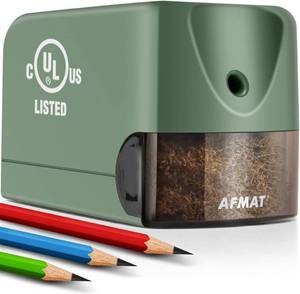 lot 18393 image: AFMAT Electric Pencil Sharpener for Classroom, Heavy Duty Colored Pencil Sharpener for 6.5-8mm Pencils, Plug in Pencil Sharpeners wUpgraded Helical Blade (10000 Sharpenings), UL Listed, PS105