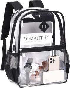 lot 18396 image: MUSEVOS Clear Backpack Stadium Approved, Heavy Duty See Through Book Bag, Black Transparent