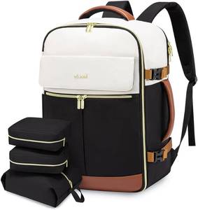 lot 18420 image: LOVEVOOK Travel Backpack for Women, TSA Carry On Backpack Flight Approved Luggage, 50L Water Resistant Personal Item Daypack Large Weekender Bag fit 18 inch Laptop with 3 Cubes, Beige-black-brown