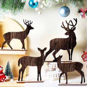 lot 18428 image: Barydat 4 Pcs Summer Christmas Table Decorations Wooden Christmas in July Pine Tree Reindeer Table Centerpiece Xmas Tabletop Sign Rustic Farmhouse Decor for Home Office Party Supplies Gifts (Reindeer)
