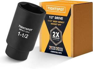 lot 18438 image: TIGHTSPOT 12 Inch Drive 1-12 Inch Deep Impact Socket with Anti-Rounding 6 Point Design, Heat-Treated CRV Steel