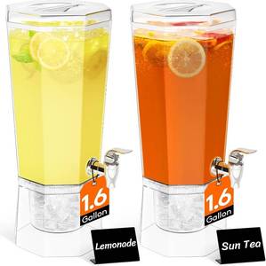 lot 18441 image: Lifewit 1.6 Gallon Drink Dispenser for Parties 2 Pcs, 6L Plastic Beverage Container with Stand for JuiceTeaSoda & Lemonade, Clear Water Pitcher with Spigot for Mimosa Bar Hosting 39 x 16 cm15x6