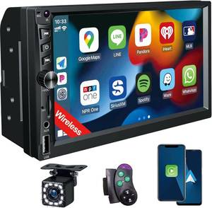 lot 18443 image: Wireless Double Din Car Stereo Works with Apple Carplay,7 Inch HD 1024  600 Touchscreen with Bluetooth 5.1,FM Car Radio,GPS Navigation,Backup Camera,Android Auto,Voice Control,USBAUXTFSWC