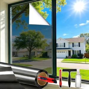 lot 18453 image: Dwersty One Way Daytime Window Privacy Film See Out Not in, Window Tint for Home, Reflective Mirror Glass Windows Coverings Sun Heat UV Blocking, Black-Silver, 17.5 X 78.7