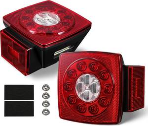lot 18457 image: Partsam 12V Submersible Square Led Trailer Lights, Red White LED Stop Turn Tail Reverse Backup License Side Marker Running Light Lamp for Trailers Under 80, Truck, IP68, Red Clear Lens