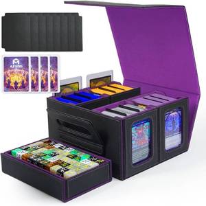 lot 18464 image: AFIING Commander Deck Box for MTG, Holds 400 Double-Sleeved Cards, 4 Removable Deck Cases with Display Window, Dice TrayHandle,Trading Card Storage OrganizerDividers for TCG (Black Purple)