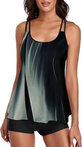 lot 22554 image: Urchics 2026 Women Two Piece Tankini Swimsuit Tummy Control Plus Size Long Torso Top and High Waisted Boyshorts Bathing Suits Size Large