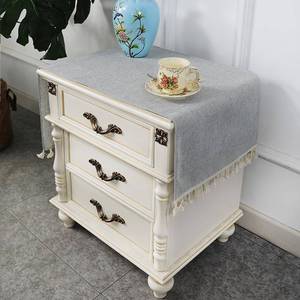 lot 22559 image: Small Bedside Tablecloth Farmhouse Tassel End Table Cloth Simple Solid Color Side Table Cover Washable Non-Slip Dustproof Nightstand Covers for Living Room Bedroom Home Decor, Gray 18x35