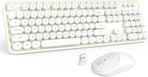 lot 22564 image: MOFII Wireless Keyboard and Mouse Combo, Milk White 2.4G Full Size Keyboard, Round Key Typewriter Keyboards and Cute Mice with 2-in-1 USB Dongle, for PC Laptop Chromebook Smart TV