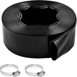lot 22570 image: Pool Backwash Hose 1 12 Inch Diameter x 25 Feet - Heavy-Duty PVC Pool Drain Hose, Reinforced Discharge Hose with Clamp for Swimming Pools, Black