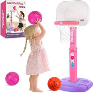 lot 22573 image: Toddler Pink Basketball Hoop Indoor Outdoor for Kids 1-3, Height Adjustable Kids Basketball Hoop with 3 Balls, Portable Mini Grils Basketball Goal Sport Toys for Baby Girls Boys Age 3 4 5 -Pink