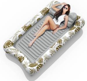 lot 22577 image: Rrtizan Inflatable Tanning Pool Rafts for Adults, 83.5 x 52.4 Adult Pool Floats with Pillow, Cup Holder & Handles, 4-in-1 Suntan Tub Raft Floatie for Pool, Backyard, Kids Ball Pit