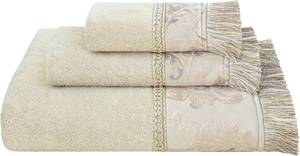 lot 22578 image: Loom and Mill Luxury Cotton Bath Towel Set 3 Piece-1 Bath Towel 1 Hand Towel 1 Wash Cloth, Ultra Soft Decorative Towel Sets Highly Absorbent for Bathroom, Elegant Floral Design(Ivory-Light Apricot)
