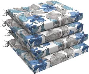 lot 22584 image: LVTXIII Outdoor Chair Cushions 18.5x16x2 Pack of 4, Water-Repellent Square Corner Memory Foam Seat Cushions with Ties for Garden Patio Furniture, Clemens Noir Blue