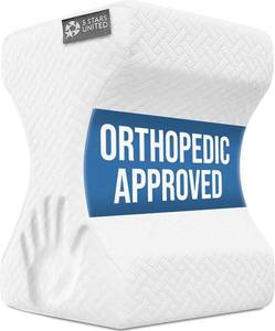 lot 22585 image: 5 STARS UNITED Knee Pillow for Side Sleepers - Hip Pain Relief, Memory Foam Leg Cushion for Side Sleeping - Between Legs Pillow for Sciatica & Lower Back Pain, White