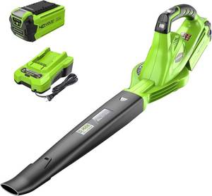 Greenworks 40V Leaf Blower/Sweeper, 150 MPH / 135 CFM, Lightweight, Quiet, with 2.0 Ah Battery and Charger, Perfect for Residential Lawn Care, Leaf Blowing Debris, Dust, Light Snow, and More - Retail: $129.99