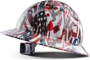 lot 22593 image: LANON Full Brim Hard Hat, OSHA Construction Work Approved, Premium American Flag Design, FRP Safety Helmet with 4 Point Adjustable Ratchet Suspension, Class C