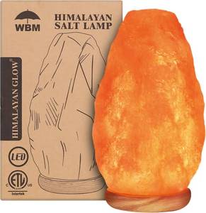 lot 22601 image: WBM Salt Lamp - USB Himalayan Salt Lamp with Touch Dimmer Control, Natural Pink Crystal, 5-7 lbs, Wooden Base, LED Bulb, Room Decor, Home Decor, Relaxation, Ambiance, Gift