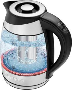 lot 22612 image: Chefman Electric Kettle with Temperature Control, 5 Presets LED Indicator Lights, Removable Tea Infuser, Glass Tea Kettle & Hot Water Boiler, 360  Swivel Base, BPA Free, Stainless Steel, 1.8 Liters