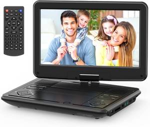 lot 22615 image: 12.5 Portable DVD Player with 10.5 Swivel Screen, 5-Hours Rechargeable Battery,Car DVD Player,Support CDDVDSD CardUSB,Regions Free,Dual Speakers, Black
