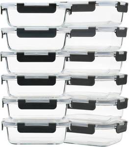 lot 22642 image: GULFLIN 12 Pack 22oz Glass Meal Prep Containers, Food Storage Containers with Lids, Air-Tight, Leak-Resistant, Freezer to Microwave Safe - Grey Set