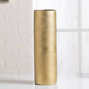 lot 22644 image: Gold Cylinder Ceramic Vintage Vase - 13.4 Tall Decorative Texture Modern Vase for Home Decor, Rustic Farmhouse Boho Vases for Living Room, Dining Room