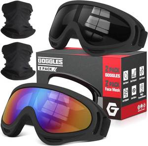 lot 22650 image: OXG 2 Pack Motorcycle Goggles with 2 Neck Gaiters, UV400 Protection Dirt Bike Motorbike Motocross ATV Skiing Goggles