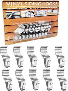 lot 22651 image: NACETURE Vinyl Siding Hooks Hanger (10 Pack)  No Drill Vinyl Hooks for Hanging Outdoor Decor, Sliver