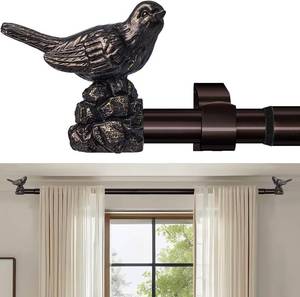 lot 22665 image: Curtain Rods 18 to 45 Inches Vintage Oil Bronze Curtain Rods for Windows Adjustable Drapery Rod with Bird Finials Heavy Duty Brown Curtains Rod for Kitchen Window Living Room