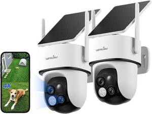 lot 22666 image: wansview Security Cameras Wireless Outdoor-2K Dual Lens Home Security Cameras, 360  View, Solar Panel Battery Powered, Color Night Vision, PIR Sensor, IP65 Waterproof, Work with Alexa, B7 2P White - Retail $89.99