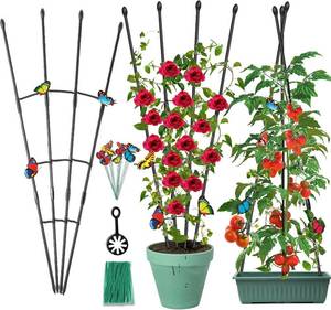 lot 22673 image: Garden Trellis for Climbing Plants Outdoor & Indoor, 47in Obelisk Trellis and Tomato cage 2 Shapes Rustproof Plant Support for Indoor Plants Trellis for Potted Plants with 5pcs Decorative Butterfly