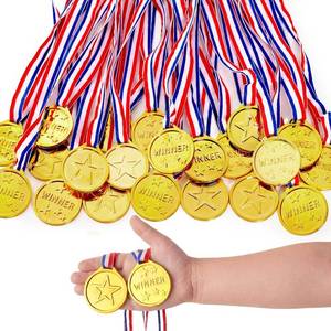 lot 22680 image: Shindel 24PCS Gold Medals, Winner Award Medals Plastic with Neck Ribbon Kindergarten Graduation Medal for Kids Field Day Awards for Sports