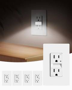 lot 22682 image: SURAIELEC 15AMP Outlet with Guidelight, Dusk to Dawn Night Light, 6000K Cool White LED Guide Light, Tamper Resistant Electrical Receptacle, ETL Listed, Screwless Wall Plate Included, White, 5 Pack
