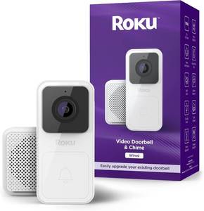 lot 22686 image: Roku Smart Home Wired Video Doorbell & Chime - 1080p HD Night Vision Ultrawide View Doorbell Camera with Motion & Sound Detection, 2-Way Audio & Compatible with Alexa & Google (Renewed)