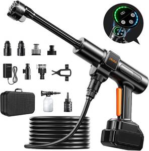Cordless Portable Car Washer, Handheld Washer with Brushless Motor, 6-in-1 Nozzle and 32 ft Detachable Hose, Battery Powered Washer for Car, Home, Outdoor Patio and Garden Use. - Retail: $89.90