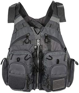 lot 22695 image: JKSPORTS Fly Fishing Vest - Fishing Safety Life Jacket for Swimming, Sailing, Boating, Kayak - Floating Multifunction Breathable Backpack for Men and Women - Adjustable, GreyGreenRedBlue