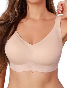 lot 22698 image: COMFELIE Seamless Wireless Bra for Fuller Bust Women No Underwire Lace Trim Deep V Underarm-Smoothing Black S Size Large