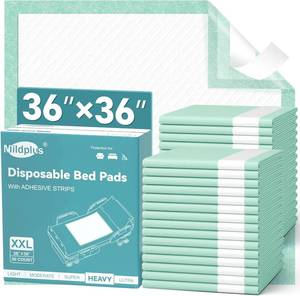 lot 22725 image: MILDPLUS Bed Pads with Adhesive Strips 36X36, 30 Count Chucks Disposable Underpads Extra Large Thicker Incontinence Pads for Unisex Adult, Senior, Kids and Pet
