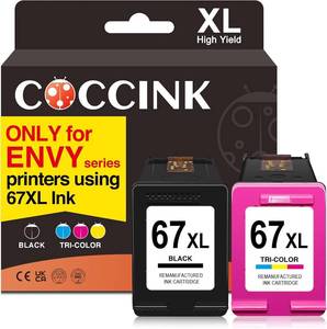 lot 22736 image: COCCINK 67XL Ink Cartridge for HP 67 Ink for HP Ink 67 XL Black Color Combo  Work with Envy 6000 6055e 6065e 6034e 6052e 6058e 6400 6432e 6450e 6452e 6455e 6458e 6475e Printer Ink HP 67 Remanufactured