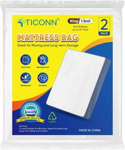 lot 22744 image: TICONN 1PK Plastic Mattress Bag for Moving Storage, Waterproof Mattress Protector Cover, Heavy-Duty Mattress Moving Supplies (1.5 mil, King)