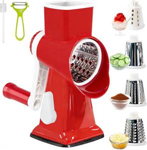 lot 22745 image: KalraMay Rotary Cheese Grater with Handle, Multifunctional Kitchen tool, Stainless Steel Rotary Grater Slicer for Fruit, Vegetables, Nuts (Red)