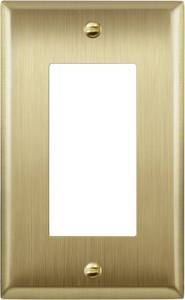 lot 22749 image: ENERLITES Decorator Switch or Outlet Metal Wall Plate, Stainless Steel Outlet Cover, Corrosion Resistant, Size 1-Gang 4.50 x 2.76, Stainless Steel 201, 7731-BB, Brushed Brass, Gold