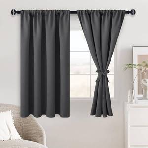 lot 22800 image: JIUZHEN Blackout Curtains for Bedroom - Thermal Insulated Room Darkening Rod Pocket Short Curtains for Living Room, Set of 2 Panels with Tiebacks, 42 x 45 Inch Length, Dark Grey