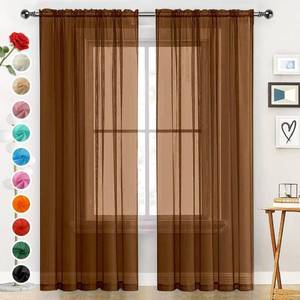 lot 22804 image: SpaceDresser Sheer Voile Window Treatment Rod Pocket Curtain Panels for Kitchen Bedroom Living Room Drapes Sunlight Filtering Privacy Semi Home Decor Assorted (Brown, 52 W x 84 L)