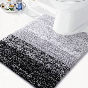 lot 22805 image: Arotive Microfiber Bathroom Rugs, Shaggy Soft and Absorbent Contour Toilet Rugs, Non-Slip, Thick Plush Machine Washable Dry Bath Mats for Toilet Base, 24x20, Black, U-Shape