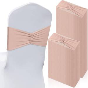 lot 22811 image: Moukeren 50 Pcs Spandex Chair Sashes Bows Stretch Chair Bands Slider Sashes Elastic Ties Ribbon Covers for Wedding Party Events Ceremony Birthday Banquet Decorations (Nude)